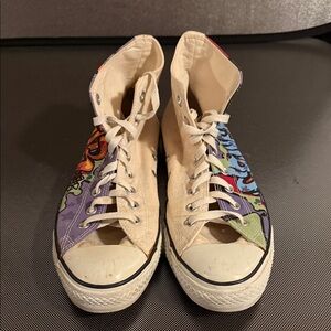 Converse Cream Canvas High-Tops with Blue Star